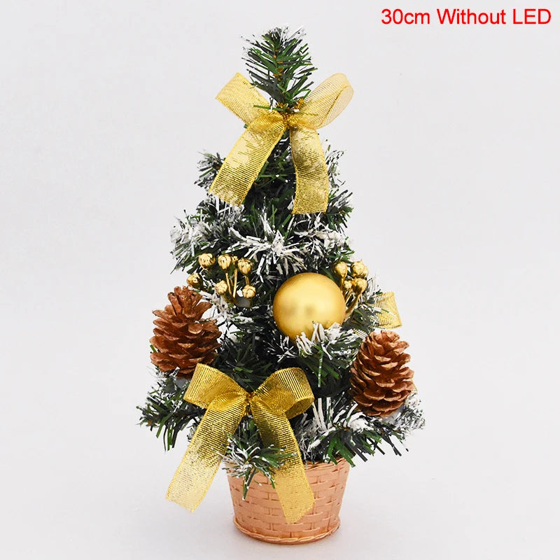 Ihomed 20/30cm Artificial Christmas Tree with LED Light Balls 2024 Christmas Decoration for Home 2025 New Year Gift Xmas Table Ornament