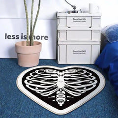 Ihomed  Heart-Shaped Black And White Skull Carpet Personality Decoration Bedroom Rugs Bathroom Non-Slip Small Floor Mat Home Decoration