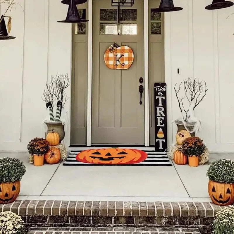 Ihomed Halloween Pumpkins Floor Door Mats Waterproof Kitchen Flannel Carpets Hallway Rugs Bedroom Bathroom Non-Slip Entrance Doormat