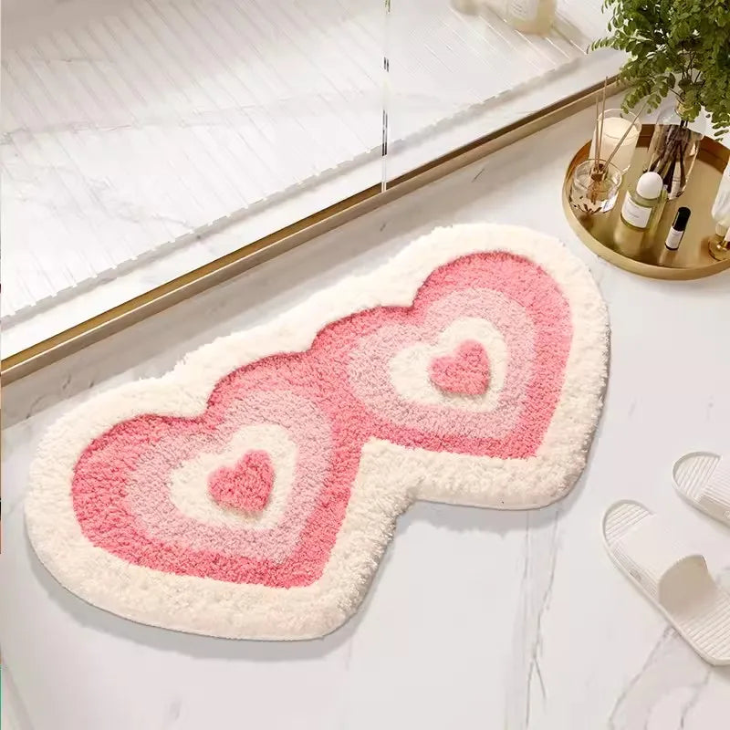 Ihomed Long Tufting Pink Living Room Carpet Heart Shape Bathmat Bedside Rug Soft Bedroom Bathroom Mat Floor Pad Aesthetic Home Decor