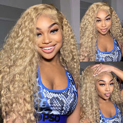 Ihomed Ash Blonde Wig Long Blonde Curly Wig Synthetic Lace Front Wig Glueless Wigs Ready to Wear Water Wave Curly Lace Wigs for Women