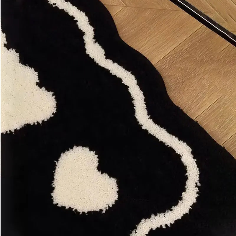 Ihomed Black And White Love Rug Ins Tufted Soft Living Room Carpet Bathroom Absorbent Non-Slip Door Mat Kitchen Mat Room Decoration