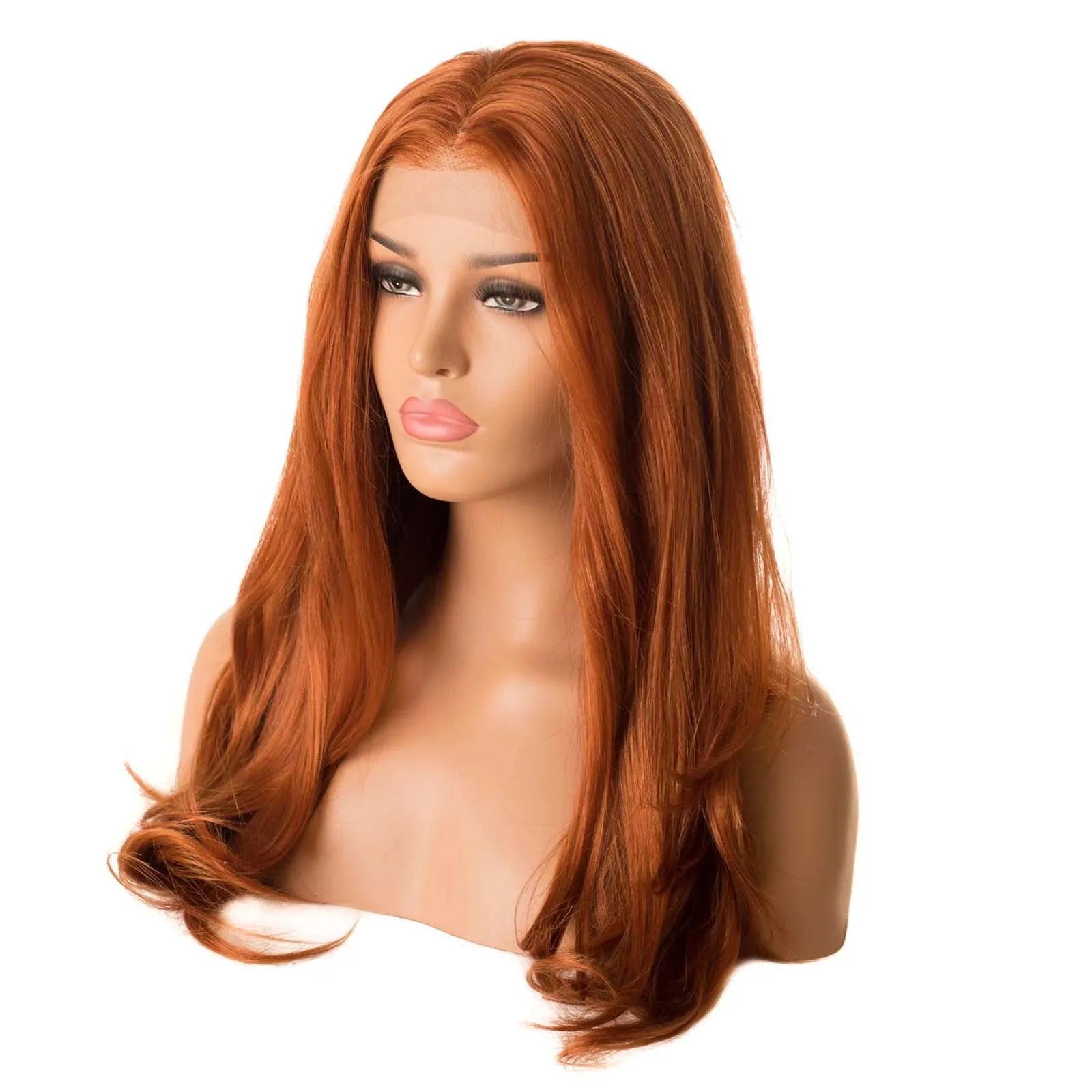 Ihomed Long Wavy Hair Layered Synthetic Lace Front Wig Ginger Orange Curly Natural Wave Auburn Colored 13X4 Frontal Wigs for Women