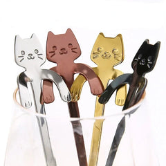 Ihomed 4pcs Stainless Steel Cute Cat Spoons Coffee Tea Ice Cream Teaspoons Spoon Dessert Snack Scoops Home Flatware Kitchen Accessories