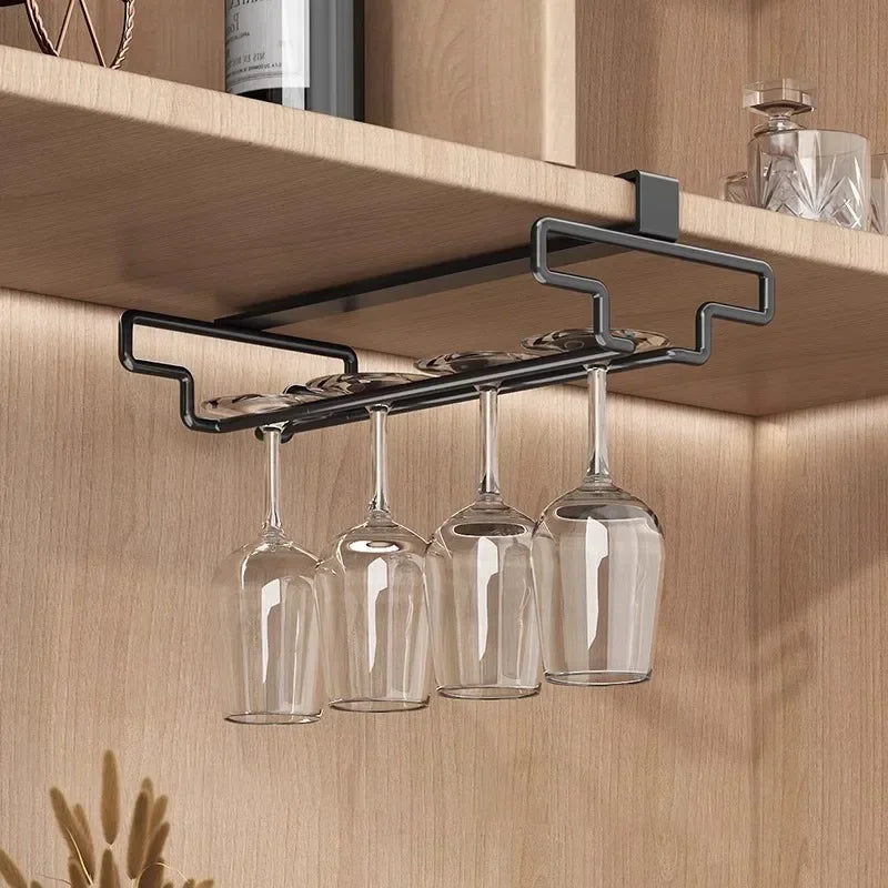 Ihomed Hanging Punch-free Wine Glass Holder Household Under Cabinet Champagne Glass Storage Rack Shelf Kitchen Multi-purpose Organizer