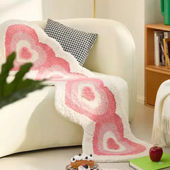 Ihomed Long Tufting Pink Living Room Carpet Heart Shape Bathmat Bedside Rug Soft Bedroom Bathroom Mat Floor Pad Aesthetic Home Decor