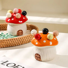 Ihomed Mushroom Fruit Fork Set Dessert Cake Stainless Steel Small Fork Storage Can Cute Fruit Forks storage box home kitchen acceesory