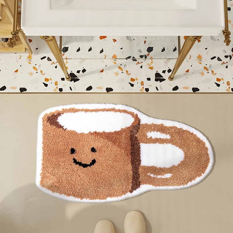 Ihomed Tufting Food Bathmat Funny Taiyaki Coffee Cup Bathroom Mat Soft Rug Bedroom Carpet Floor Safety Pad Aesthetic Home Room Decor