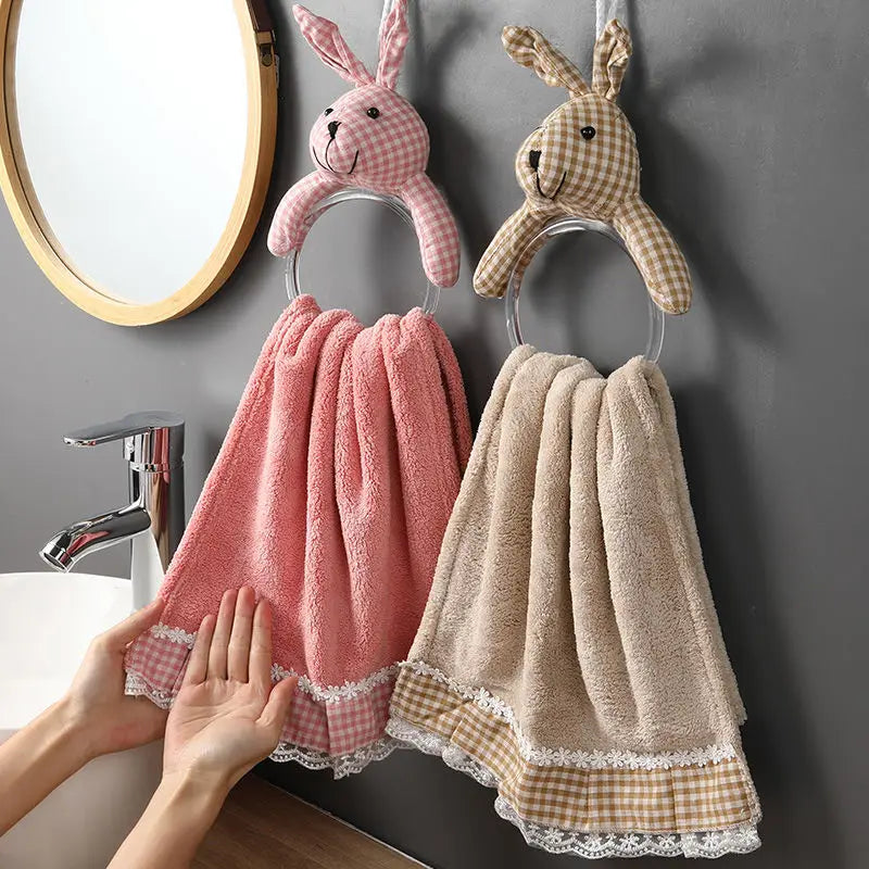 Ihomed Circular Rabbit Hand Towel Hanging Quick Drying Handkerchief Kitchen Bathroom Acceesories Household Microfiber Towel Cute 2025