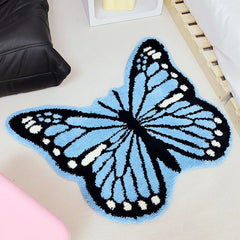 Ihomed Blue Butterfly Carpet For Bedroom,Living Room Sofa Cat Mat,Coat Room Non-Slip Mirror Front Rug ,Home Decor Furry Tufted Rugs