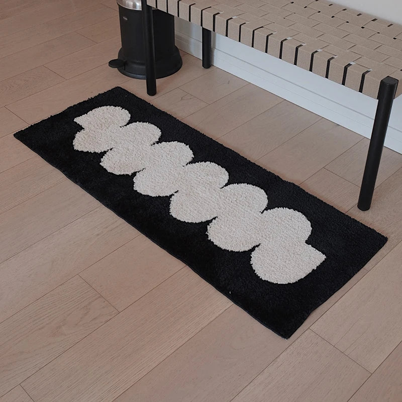 Ihomed Black White Tufting Bedside Rug Soft Geometric Bathmat Bedroom Carpet Cloakroom Mat Floor Pad Tidy Aesthetic Home Decor