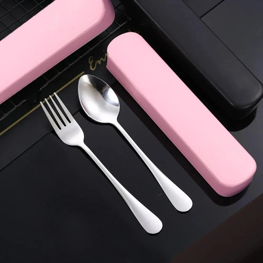 Ihomed 3Pcs/Set Stainless Steel Portable Tableware Set - Durable and Collectible Fork, Spoon, Chopsticks with Box Perfect for Outdoor