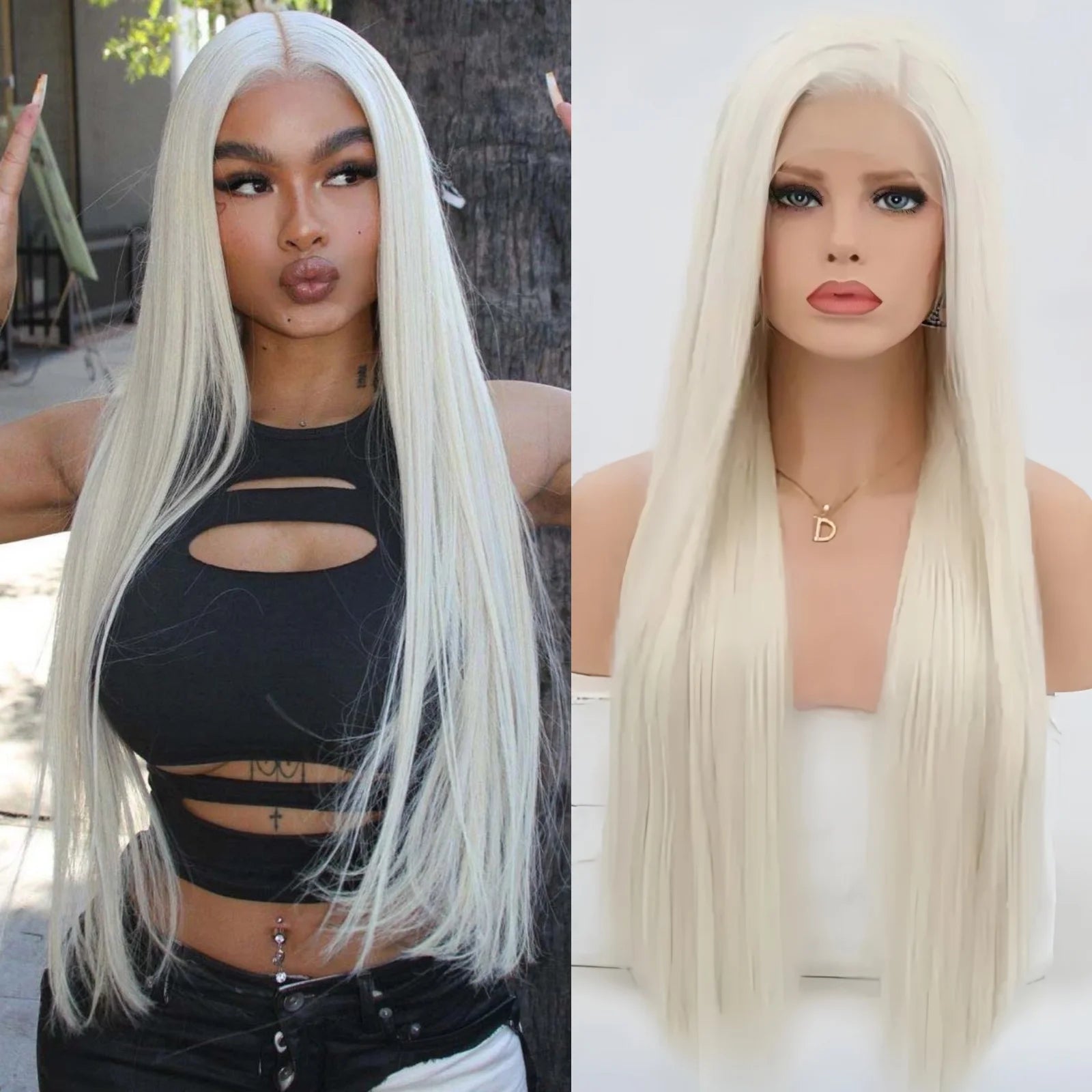 Ihomed Ash Blonde Wig Long Straight Synthetic Lace Front Wig Jet Black Platinum Blonde Hair Colored Lace Frontal Wigs for Women Party