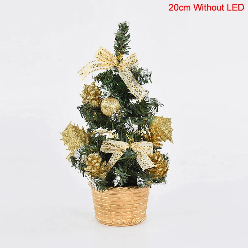 Ihomed 20/30cm Artificial Christmas Tree with LED Light Balls 2024 Christmas Decoration for Home 2025 New Year Gift Xmas Table Ornament