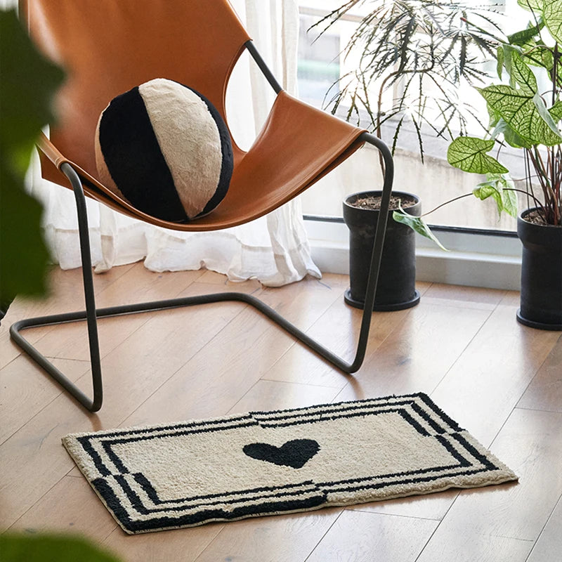 Ihomed Black White Tufting Heart Bathroom Mat Soft Rug Fluffy Bathmat Bedroom Carpet Floor Pad Aesthetic Home Room Warm Decor