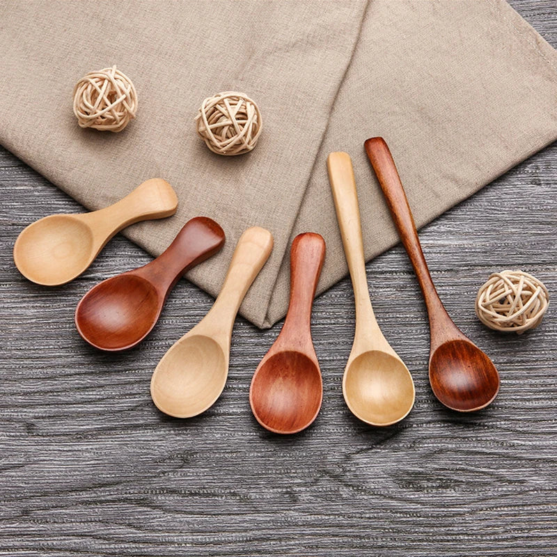 Ihomed 1PC Mini Natural Wooden Spoon Children Scoop Tea Coffee Condiment Salt Seasoning Sugar Spoon Ice Cream Tea Leaf Home Tableware