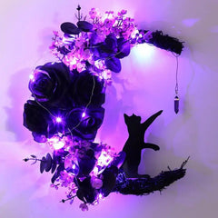 Ihomed Halloween Moon Wreath Wall Mounted Floral Decoration Multipurpose Halloween Ornamental Decore For Doors Walls Garden Balcony