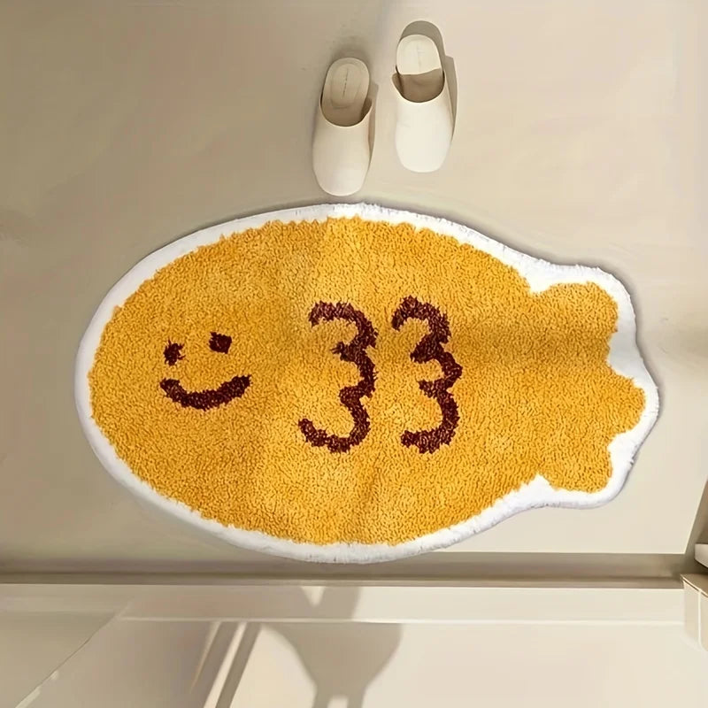 Ihomed Cartoon Fish Shaped Area Rug Bathroom Entrance Floor Mat Plush Water Absorbent Non Slip Carpet Bedside Aesthetic Room Home Decor