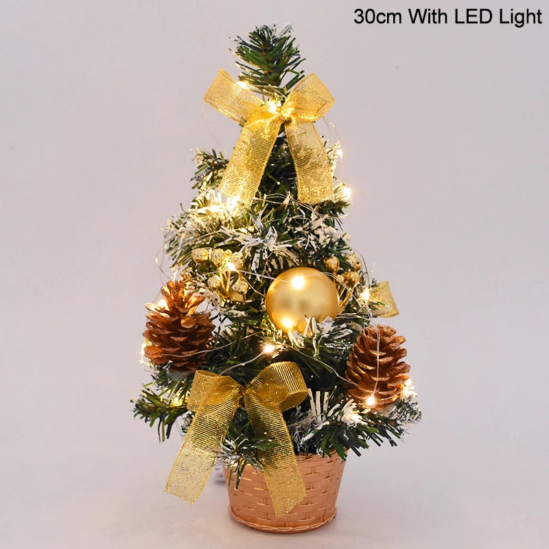 Ihomed 20/30cm Artificial Christmas Tree with LED Light Balls 2024 Christmas Decoration for Home 2025 New Year Gift Xmas Table Ornament