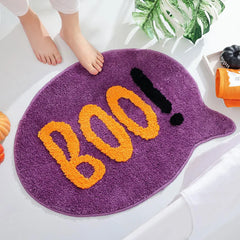 Ihomed Bathroom Fun Letter "Boo" Non-Slip Rug Mat Plush Foot Warmer Bedside Floor Mat Home Room Area Decoration Interesting Carpet