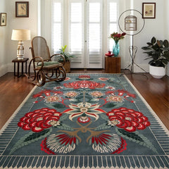 Ihomed Retro American Living Room Carpet Luxury Peacock Bedroom Rug Oversized Dark Color Room Alfombra Fluffy Thickened Tapis Tapete 러그