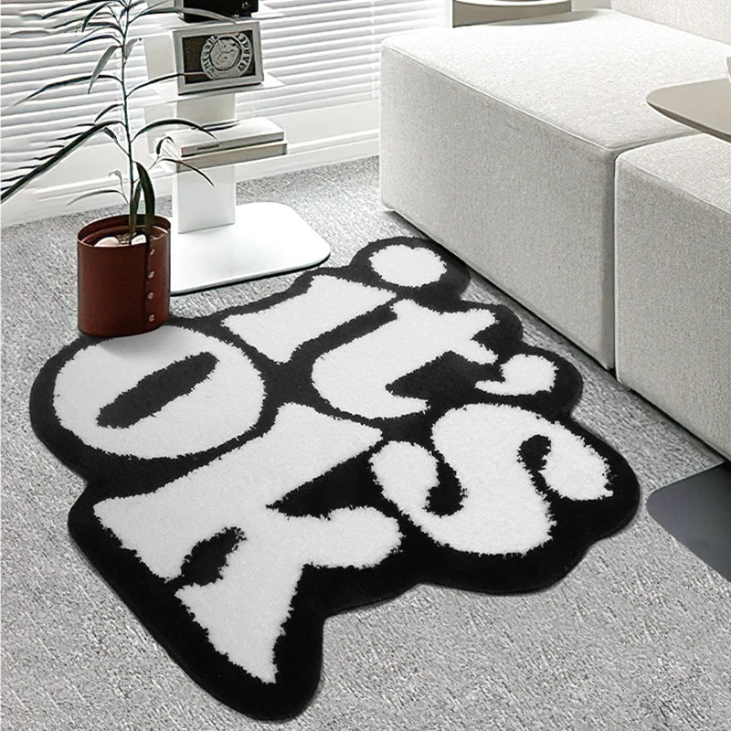 Ihomed Nordic Letters Rug Tufting Fluffy Bedroom Mat Area Carpet Black White Floor Tidy Pad Bathmat Doormat Home Room Decor 70x80cm