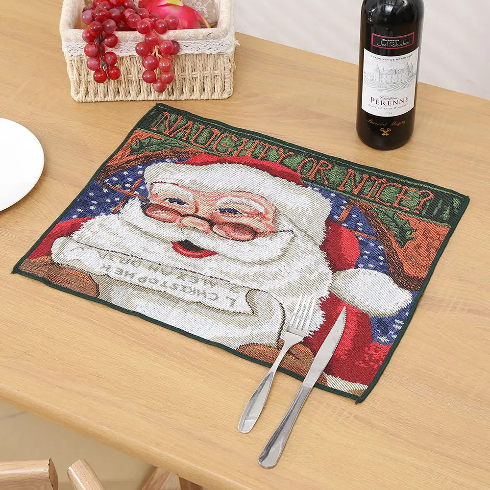 Ihomed Christmas Placemat Dining Mat Jacquard Insulation Kitchen Table Decoration Home Restaurant Western Food Mat Christmas Supplies