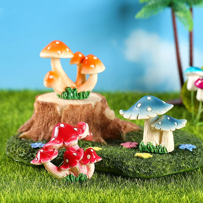 Ihomed Simulation Mushroom Miniatures Fairy Garden Moss Terrarium Resin Crafts Decorations Garden Artificial Bonsai Landscape Ornaments