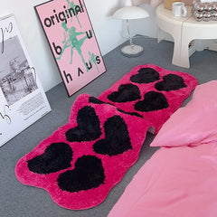 Ihomed Tufting Long Pink Rug Heart Shape Carpet Living Area Bedroom Floor Anti Slip Pad Baby Kids Room Home Nursery Decor 50X140CM