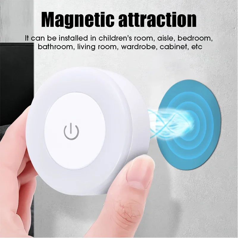 Ihomed Mini LED Touch Sensor Night Lights USB Rechargeable Kitchen Bedroom Magnetic Base Wall Light Round Portable Dimming Night Lamp