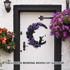 Ihomed Gothic Wreath Decoration Handmade Artificial Moon Cat Garland Durable Halloween Door Hanging Decor for Indoor Outdoor Home Decor