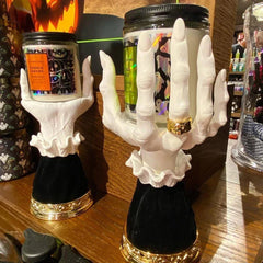 Ihomed Halloween Decoration Witch Hand Candlestick Resin Table Candle Stick Gothic Home Decoration Scary Devil Palm Devil Hand ornament