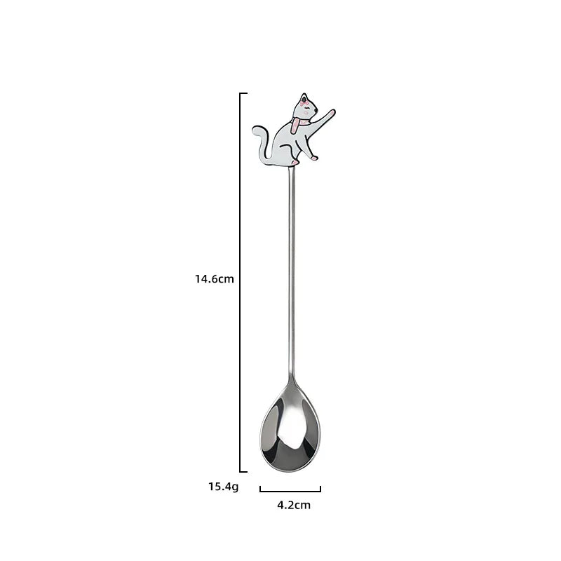 Ihomed Cute Paintings Cat 304 Stainless Steel Spoon Hollow for Coffee Tea Dessert Spoon Kitchen Tableware Gifts for Students Children