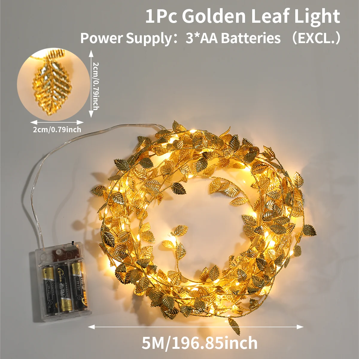 Ihomed Flower Christmas Gold Leaf String Lights Artificial Vine Fairy Lights Battery Powered Christmas Tree Garland Light for Weeding Home Decor