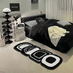 Ihomed Nordic Simple Style Bedroom Carpet Black And White Thick Tufted Soft Living Room Non-Slip Mat Coffee Table Blanket Geometric Rug