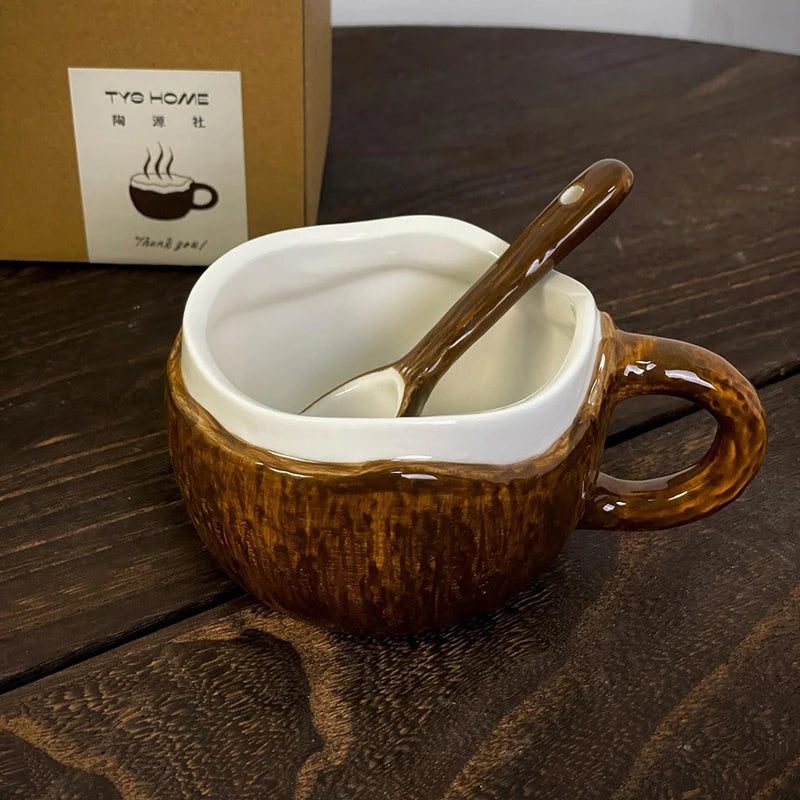 Ihomed Coconut Mug Creativity Coconut Shell Ceramic Coffee Cup Gift For Boyfriend Afternoon Tea Breakfast Milk Cup Kitchen Acceesories