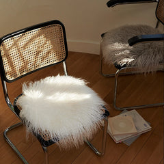 Ihomed Natural Wool Fur Seat Cushion Soft Round Square Solid Chair Sofa Pad Home Office Car Warm Decor for Autumn Winter