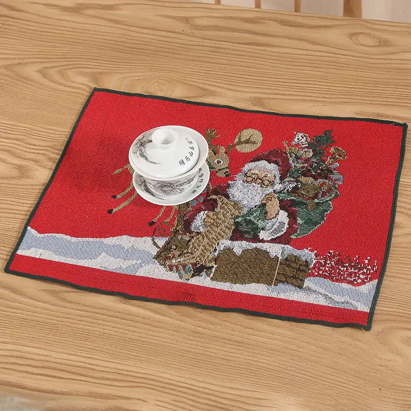 Ihomed Christmas Placemat Dining Mat Jacquard Insulation Kitchen Table Decoration Home Restaurant Western Food Mat Christmas Supplies