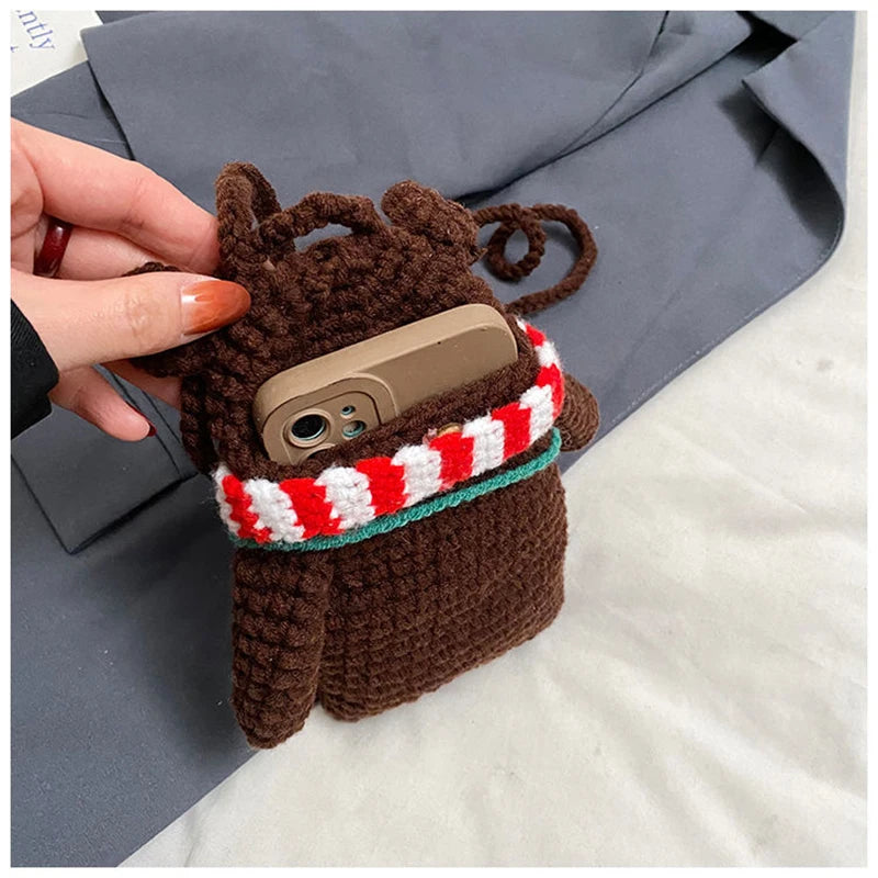 Ihomed Crochet Finished Bag Autumn Winter Cute Teddy Bear Handmade Knitted Coin Purse 2025 New Diagonal Cross Handmade Accessory Bag