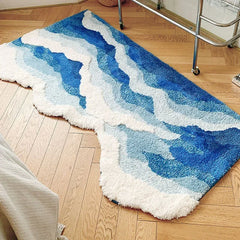 Ihomed Aesthetic Wave Rug High-Quality Flocking Antislip Carpet Bathroom Blue Sea Tufted Carpet House Decoration Kid Room Bedside Rug