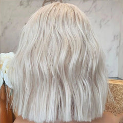 Ihomed Synthetic Lace Front Wigs for Women 60 Platinum Blonde Wig Short Bob Style Wavy Hair Blond Frontal Wigs Cosplay