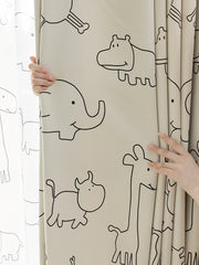 Ihomed Cute Cartoon Children's Bedroom Curtains Black White Minimalist Living Room Decoration Window Screen Animal Blackout Curtain IG