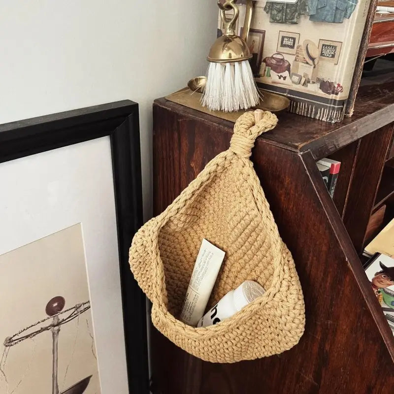 Ihomed Nordic Woven Storage Basket Miscellaneous Hanging Storage Bag Ins Wall Decoration Rattan Home Hang Snack Box Kitchen Acceesories