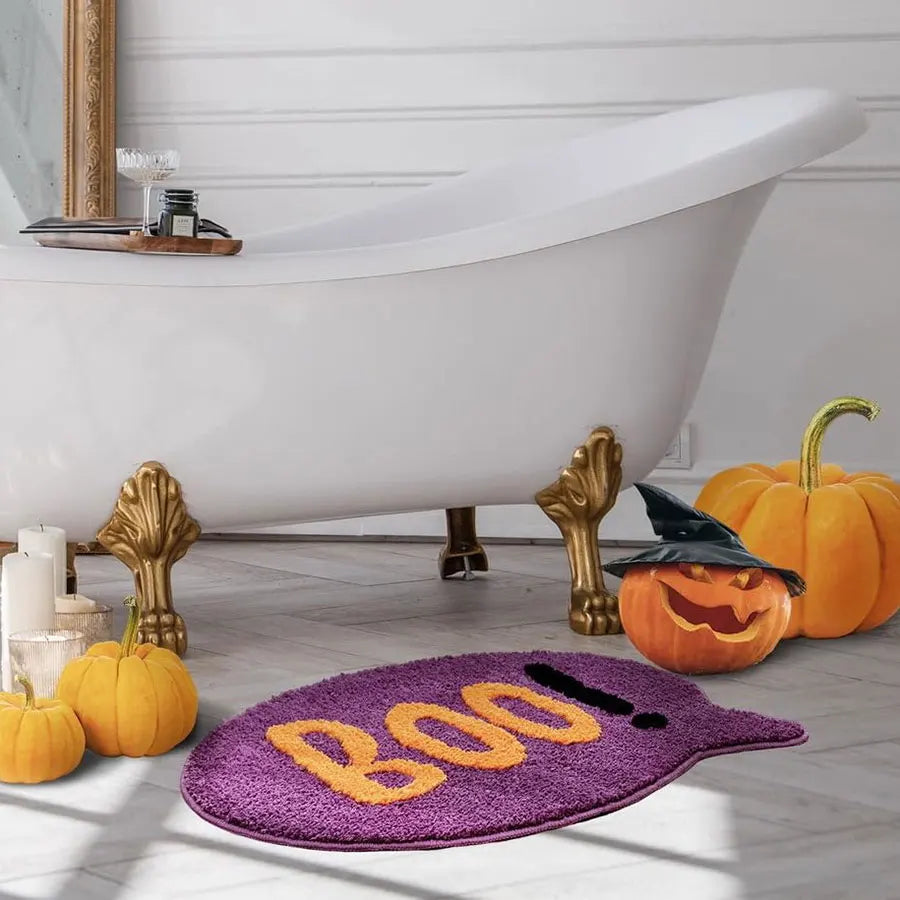 Ihomed Bathroom Fun Letter "Boo" Non-Slip Rug Mat Plush Foot Warmer Bedside Floor Mat Home Room Area Decoration Interesting Carpet