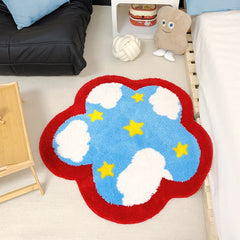 Ihomed Nordic Tufting Sky Star Living Room Carpet Soft Flower Shape Children Play Pad Anti-slip Rug Mat Kawaii Home Tidy Decor 90x90cm