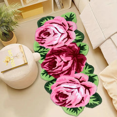 Ihomed Handmade Floral Rug with Non Slip Backing Cozy Carpet for Living Room Bedroom Kitchen Hallway Machine Washable Soft Flannel Gift