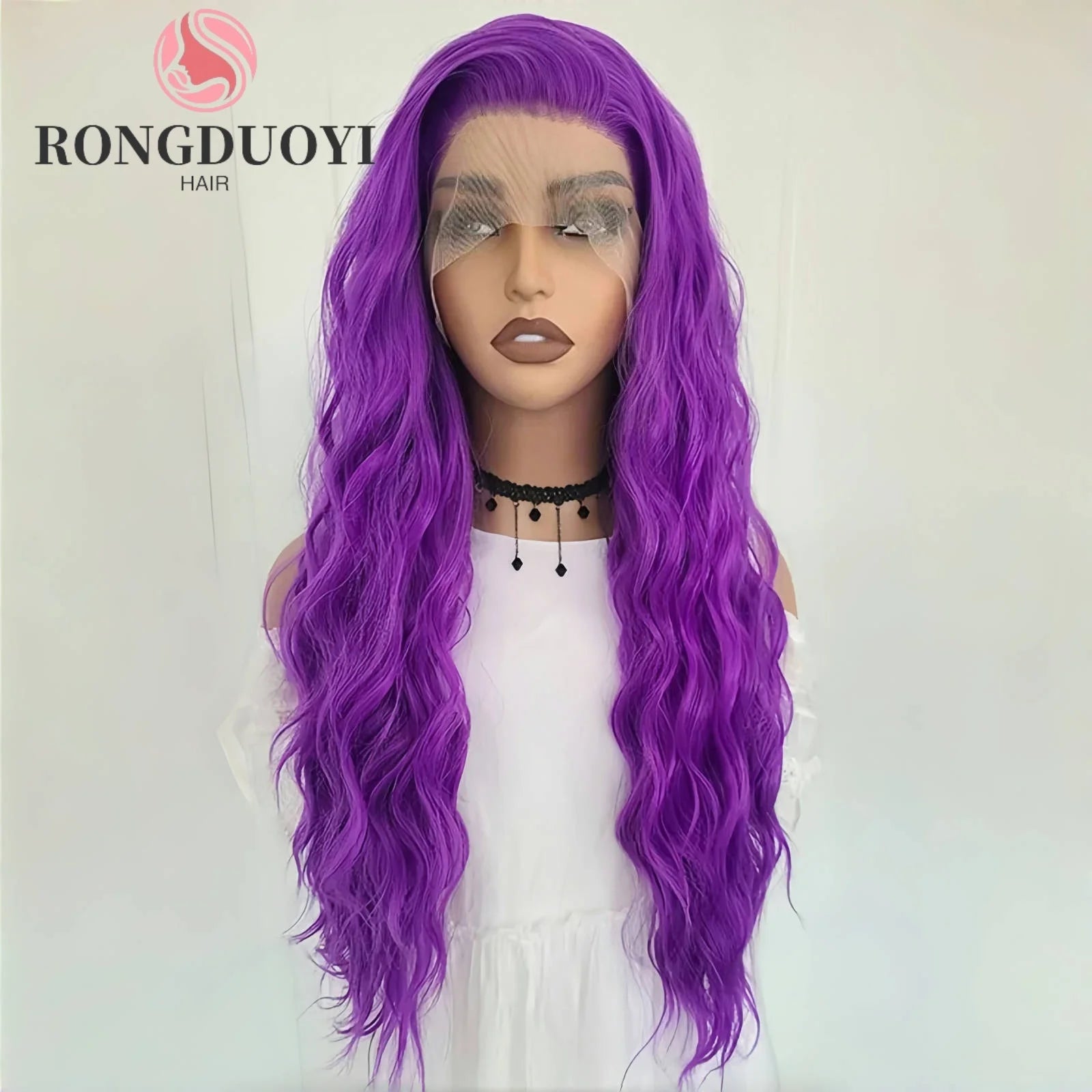 Ihomed Purple Wig Deep Wave Synthetic Hair Long Curly Wavy Lace Front Wig Natural Colored Hair 13X4 Lace Frontal Wigs for Women Party