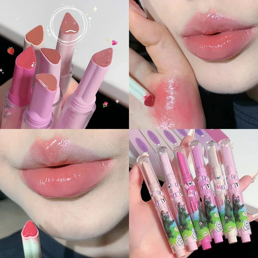 Ihomed Moisturising Lipstick Pen Waterproof Jelly Lip Glaze Mirror Water Lipstick Heart-shaped Lip Gloss Non-stick Cup Korean Cosmetic