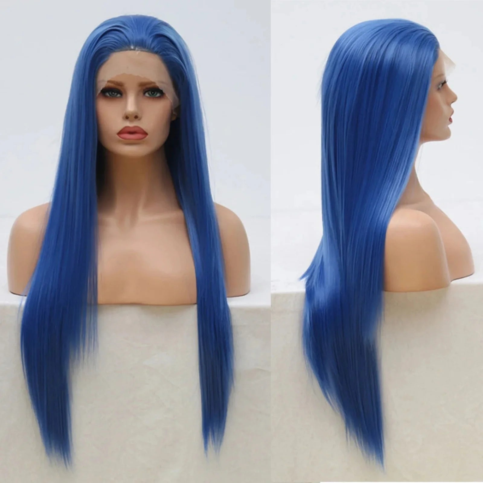 Ihomed Blue Wig Long Straight Synthetic Lace Front Wig Glueless Wigs Ready to Wear Dark Blue Wigs for Women Party Cosplay Frontal Hair