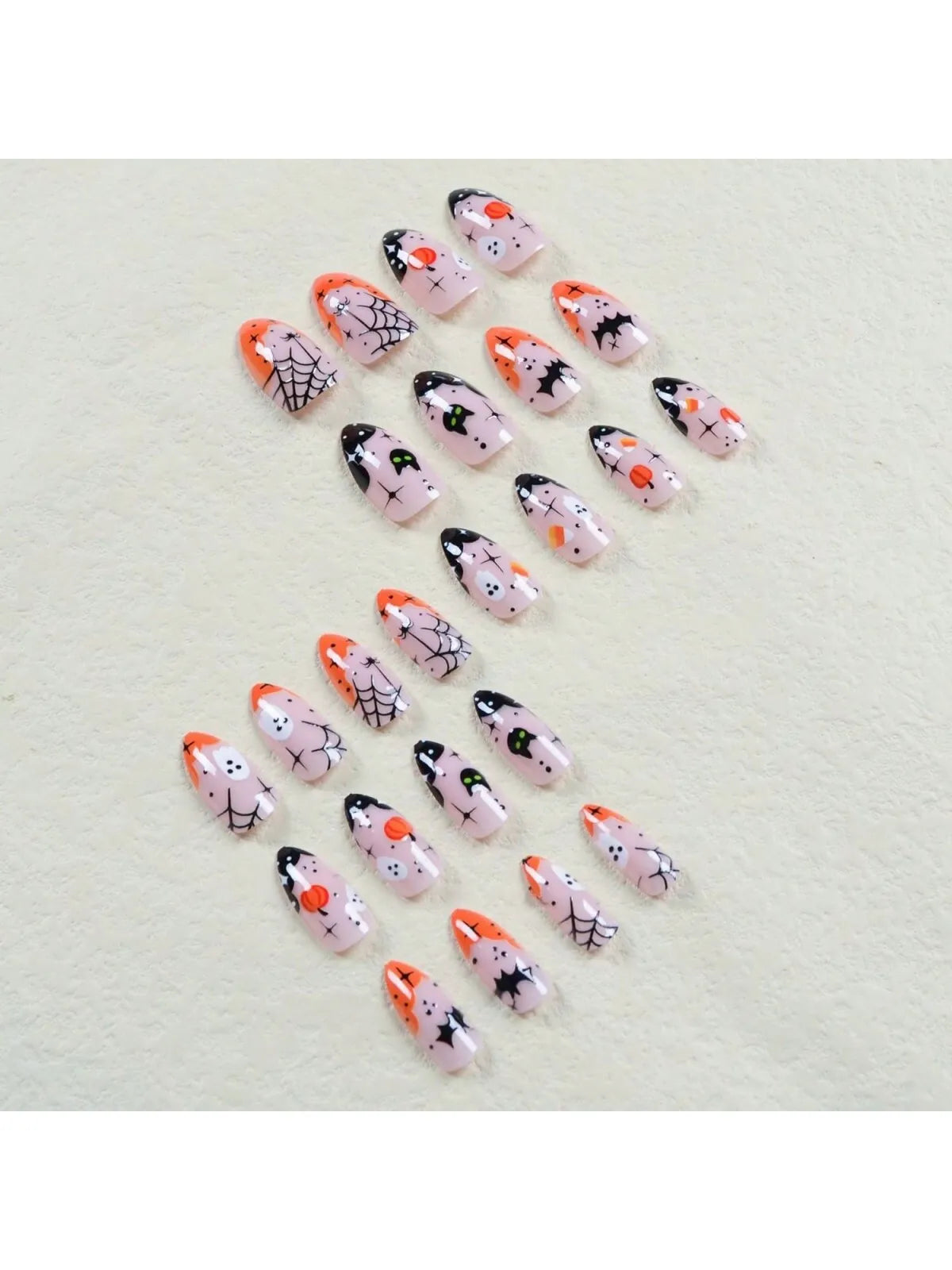 Ihomed Halloween Acrylic Press on Nails Almond Shape Fake Nails Short Full Cover Glue on Nails Halloween Stick on Nails Cute Ghost Pump